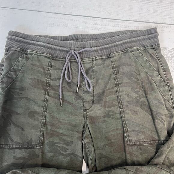 Level 99 Army Green Camo Pants size Large Linen Stretch Joggers Cuffs Drawstring - Picture 2 of 9